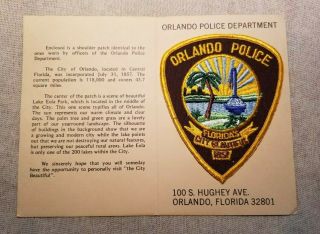 Fl Orlando Florida Police Patch W/presentation Card