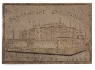 1776 Horticultural Hall 1876 Centennial Exhibition Philadelphia Wooden Medallion
