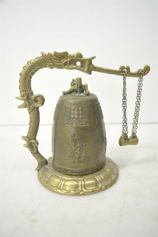 Antique Asian Bronze Dragon Incense Burner/bell W/ Buddhist Deities & Psalm