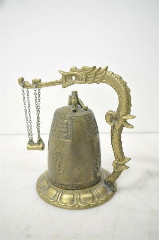 Antique Asian Bronze Dragon Incense Burner/Bell W/ Buddhist Deities & Psalm 3