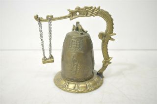 Antique Asian Bronze Dragon Incense Burner/Bell W/ Buddhist Deities & Psalm 4