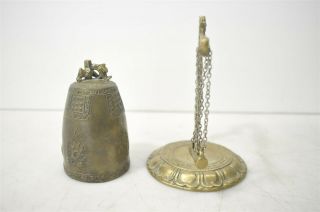 Antique Asian Bronze Dragon Incense Burner/Bell W/ Buddhist Deities & Psalm 5
