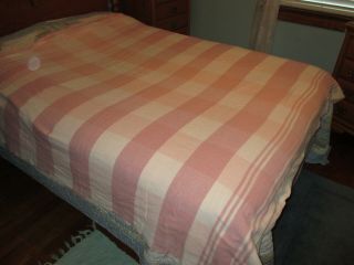 Vintage Pink & White Plaid Blanket Double Length Lightweight Cotton144 " L X 70 " W