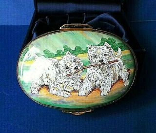Crummles Hand Painted Trinket Box West Highland Terrier Dogs Boxed 16.  8 x 5.  2cms 2
