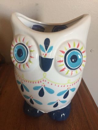 Owl Planter Better Homes & Gardens 8 Inches Tall 2 Qt Blues & White