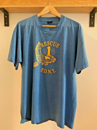 Vintage Vtg 70s Rescue 1 Fdny Eagle Nyc Firefighters Screen Stars Xl Shirt Thin