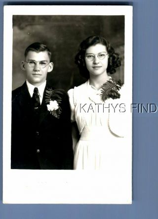 Real Photo Rppc L,  6602 Pretty Woman In Glasses Posed With Teen Boy In Suit