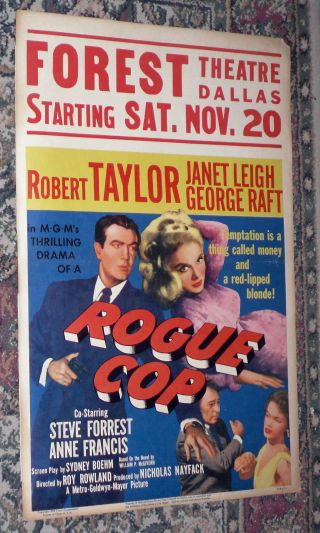 Rogue Cop/forest Theatre Dallas Texas 1954 Movie Poster Robert Taylor