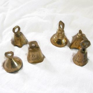 6 Vintage Estate Little Brass Bells 1 - 1/2 - 2 Inch Tall