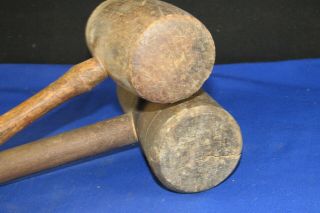 2 Vintage Wood Mallet - Hammers,  Masher,  Carpentry Tools Unmarked 3