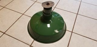 Vintage 16 Inch Green And White Porcelain Enamel Barn Light With Assembly