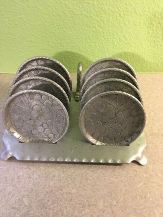 Vintage Everlast Hand Forged Hammered Aluminum Coasters Set 8,  Tray
