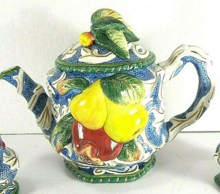 Fitz And Floyd Florentine Fruit Teapot And Lid Blue