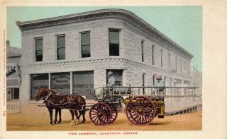 Goldfield Nv Fire Company Fighting Horse & Wagon Bank Postcard.