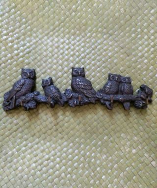 Vintage Antique Cast Iron Metal Coat Hanger Key Rack - Owls On Tree Limb