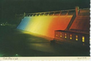 Grand Coulee Dam At Night Washington Wa Red Yellow Blue Postcard D30