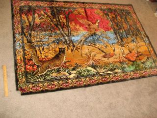 Xl Vintage Dardebwan Wall Tapestry Fox Hunting Pheasants Made In Italy 71x48 "