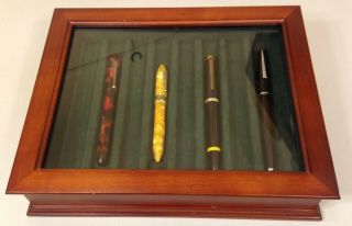 Vintage Wooden Dip Pen Desktop Glass Front Display Case