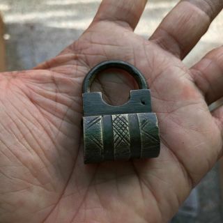 An Old Antique Solid Brass Screw Type Miniature Padlock Or Lock With Key Rare