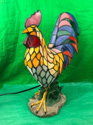 Stained Glass Rooster Lamp Farm House Decor 16” Great