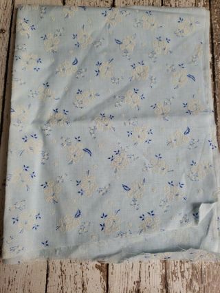 Vintage Flocked Floral Dotted Swiss Blue Fabric Remnant Scrap Piece