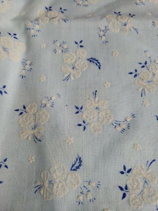 Vintage Flocked Floral Dotted Swiss Blue Fabric Remnant Scrap Piece 2