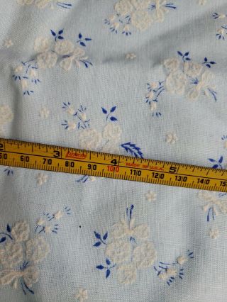 Vintage Flocked Floral Dotted Swiss Blue Fabric Remnant Scrap Piece 3
