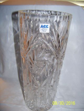 Tall Beautifully Hand Cut Lead Crystal Vase 12 " Hight 5 " Diamerter