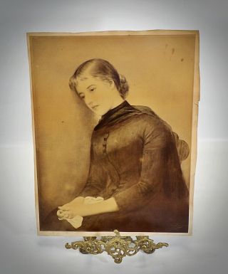 Antique Studio Signed Victorian Woman In Mourning Photograph Large