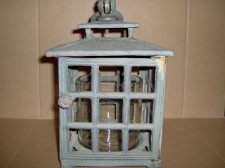 Cast Iron Japanese / Chinese Hanging Footed Garden Candle Lantern Heavy Square