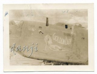 Reclining Nude Lady Nose Art On B - 24 Liberator Bomber Plane Old Aircraft Photo