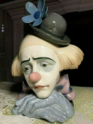 Lladro Pensive Clown Sad Jester Head Bust 5130 10.  5 " Porcelain Large Figurine