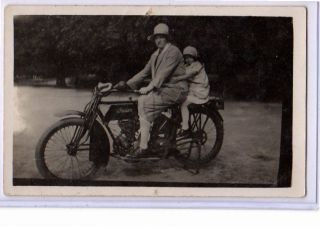 Real Photo Postcard Rppc - Woman And Girl On Indian Motorcycle
