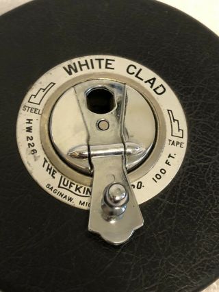 Vintage Lufkin Rule Company White Clad Steel Tape Measure 100 ft HW226 3