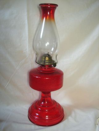 Vintage P & A Risdon Mfg.  Ruby Red Glass Kerosene Oil Hurricane Lamp W/ Chimney