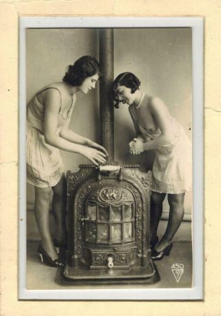 French Nude Woman Lesbian Scene 1910 - 1920 Grundworth Photo Postcard S10