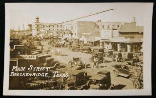 1920 Breckinridge Texas Rppc Real Photo Main Street Vintage Postcard