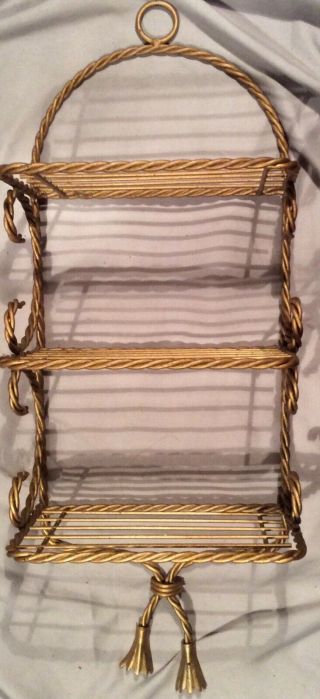3 Tier Shelf Twisted Rope Gold Tone Metal Shelves Home Interior Wall Tassle