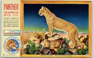 Vintage Advertising Postcard Panther Oil & Grease Mfg.  Co.  Curteich Linen C1940s