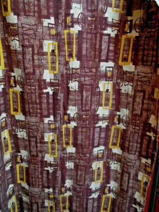 Vintage Barkcloth Fabric Curtain Panel 43x76 Cutter Mid Century Atomic Geometric