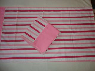 2 Vintage 1970 ' s Cannon Monticello Muslin King Size Pillowcases Pink Stripe 2
