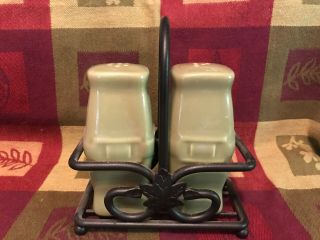 Longaberger Woven Traditions Salt And Pepper Shakers / Stand