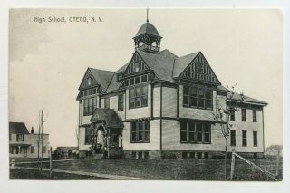 Ny Postcard Otego York High School Building Students Front Porch Artino Co