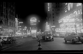 62422.  Acetate Negative Times Square Nyc Light Signs Autos Circa 1939