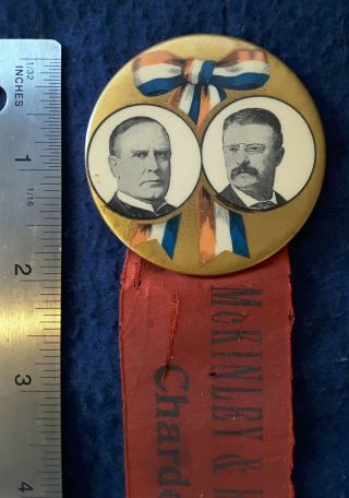 Vintage 1900 William Mckinley - Theodore Roosevelt 2 - 1/4 " Jugate Pin W/ribbon