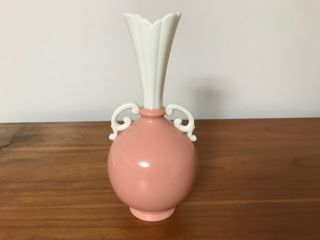 Vintage Salmon And Cream Vase By Lenox With Green Marker - 2 Handles