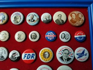38 Vintage Presidential Campaign Buttons Pins In Frame JFK FDR IKE 3