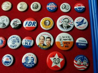 38 Vintage Presidential Campaign Buttons Pins In Frame JFK FDR IKE 4
