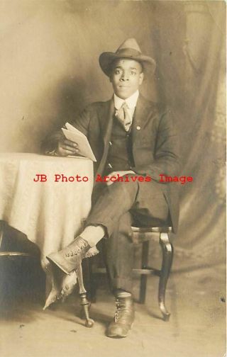 Black Americana,  Rppc,  Well Dressed Man Sitting In Studio,  Photo