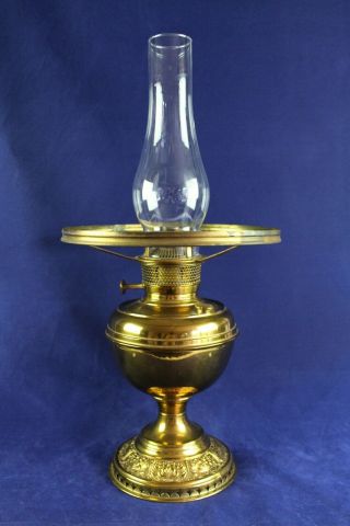 Vintage B & H Brass Oil Table Lamp With Burner,  Chimney,  Shade Ring And Wick